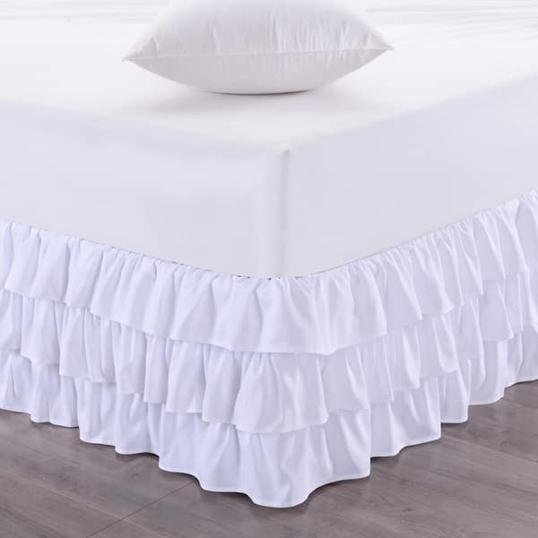 Waterfall 3Layer Ruffled 14Inch Drop Bedskirt (Queen, King) White
