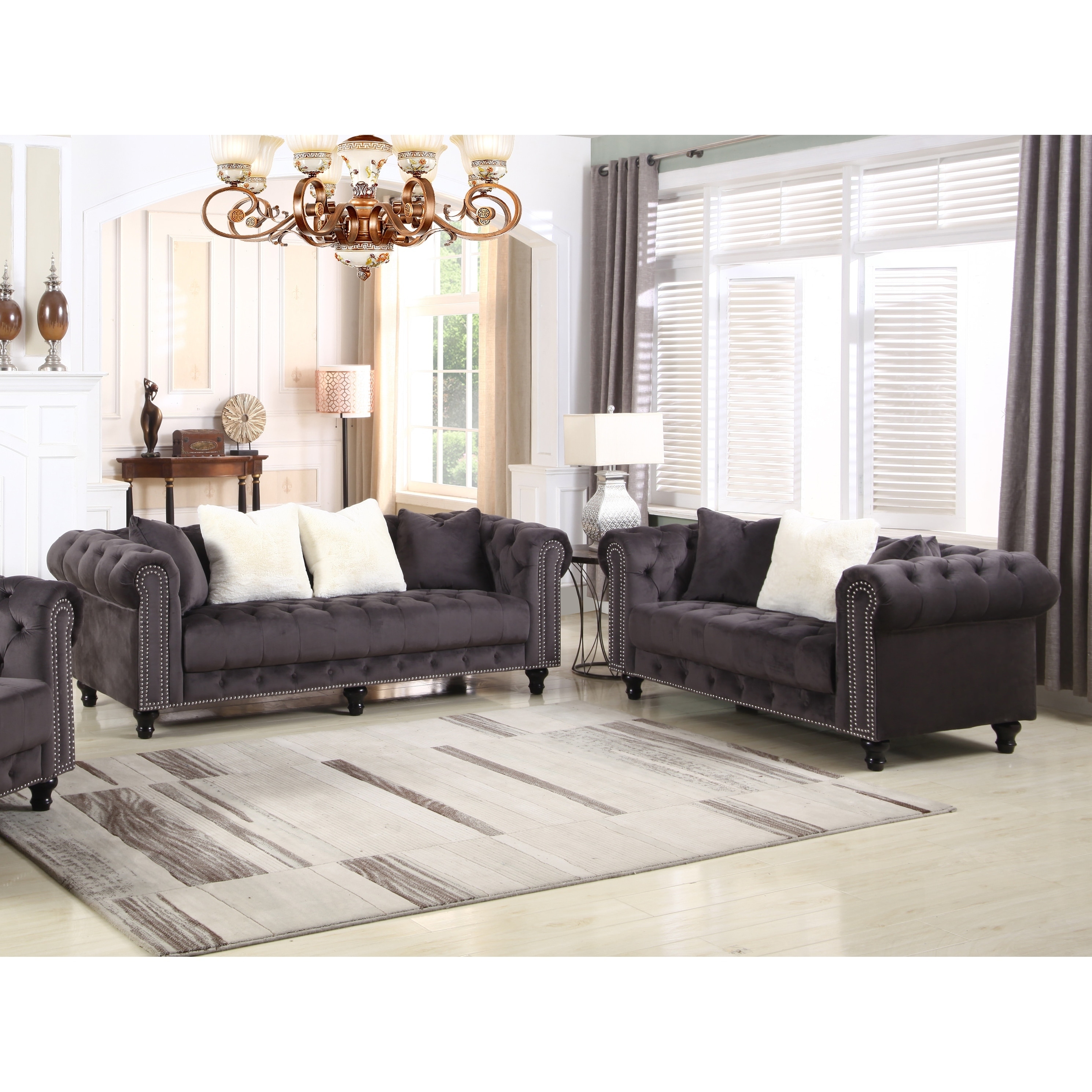 Best Master Furniture Grey Upholstered 2 Pcs Living Room Set Grey eBay