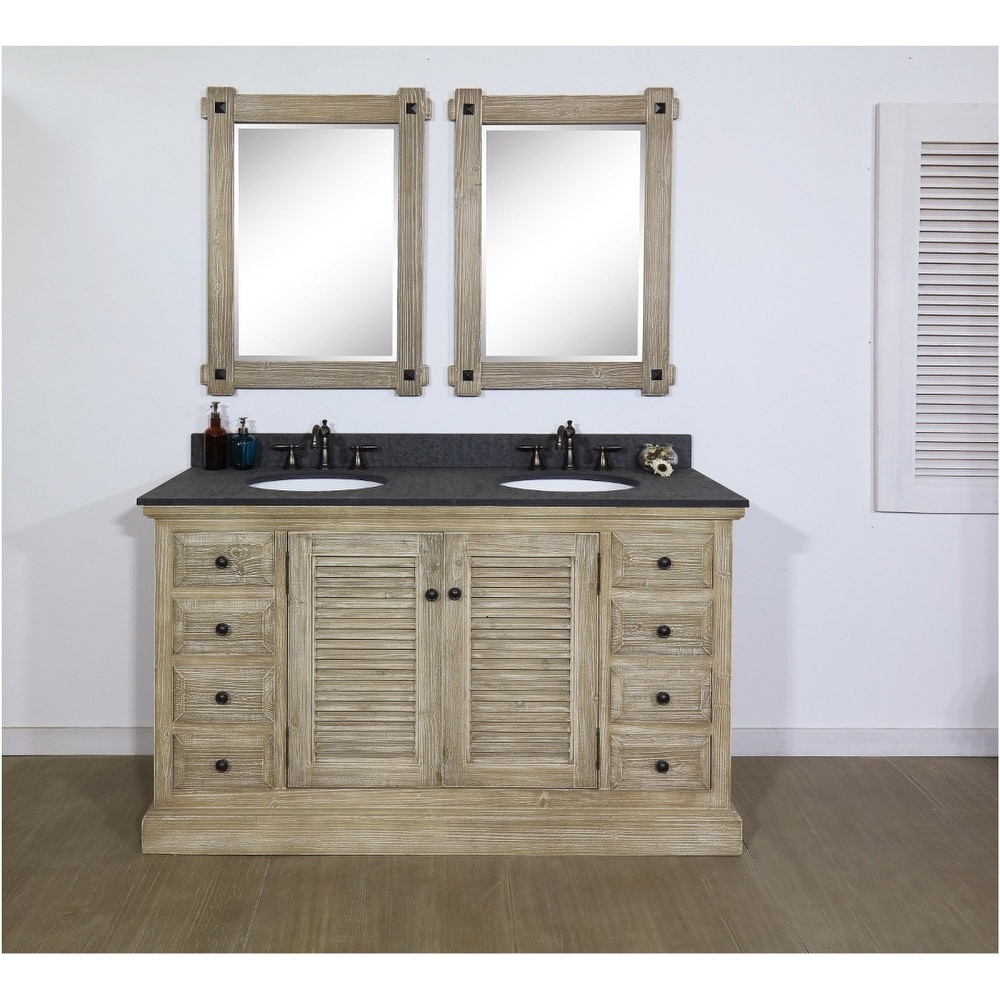 60 Solid Recycled Fir Double Sink Vanity With Polished Textured Surface Granite Top No Faucet
