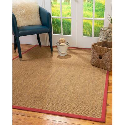 Natural Area Rugs 100%, Natural Fiber Handmade Sorrento, Tan/Multi Sisal Rug, Red Border - 9' x 12'
