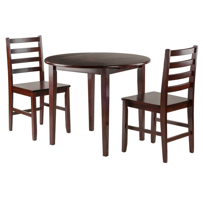 Winsome Clayton Drop Leaf Table Set with 2 Ladderback Chairs in Walnut Finish - 3 Piece