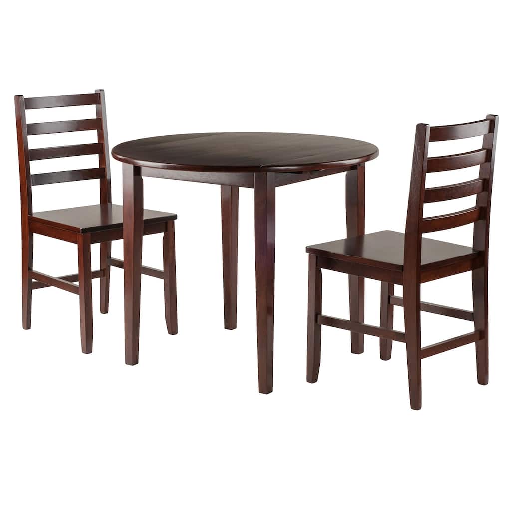 Winsome Clayton Drop Leaf Table Set with 2 Ladderback Chairs in Walnut Finish - 3 Piece