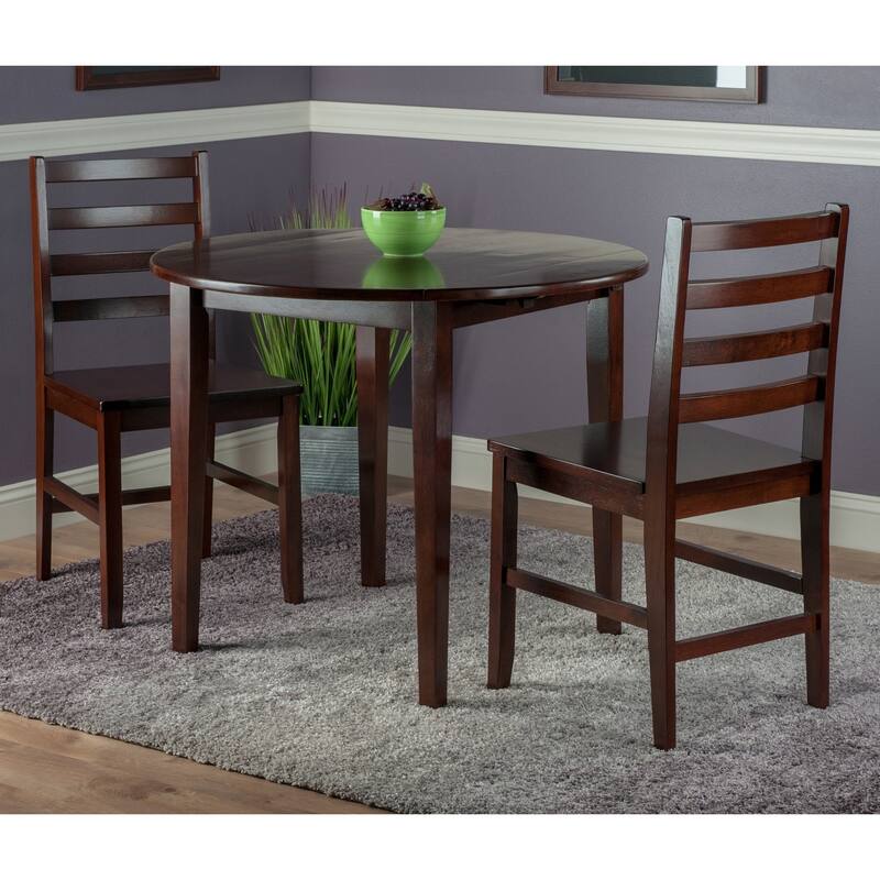 Winsome Clayton Drop Leaf Table Set with 2 Ladderback Chairs in Walnut Finish - 3 Piece