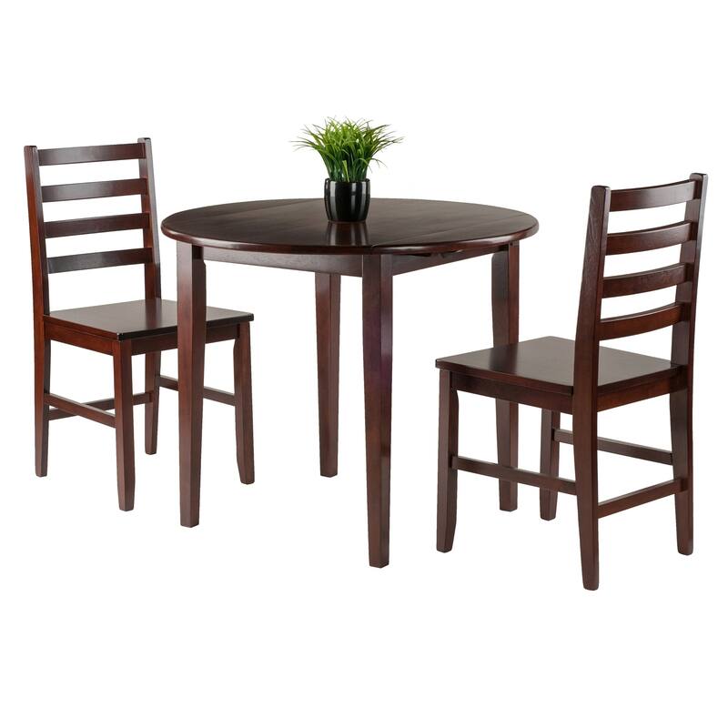 Winsome Clayton Drop Leaf Table Set with 2 Ladderback Chairs in Walnut Finish - 3 Piece