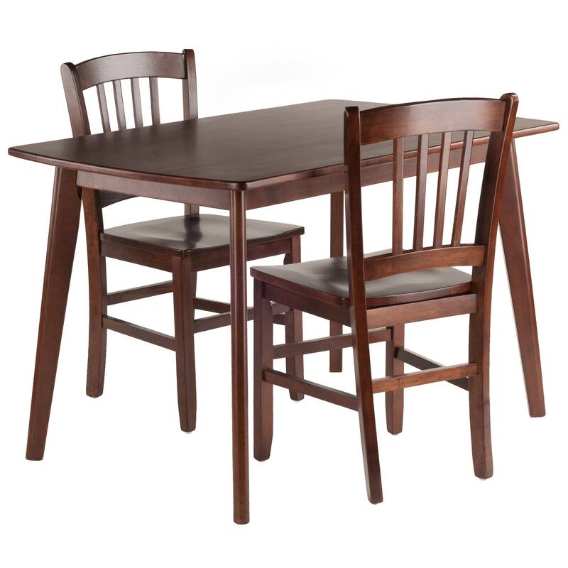 Winsome Shaye Solid Wood Dining Table Set with Slat Back Chairs in Walnut Finish - 3 Piece