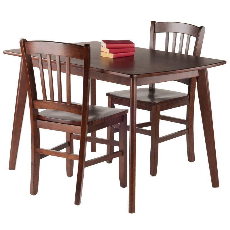 Winsome Shaye Solid Wood Dining Table Set with Slat Back Chairs in Walnut Finish - 3 Piece