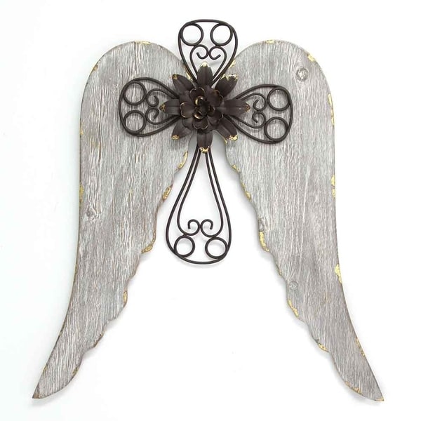 Stratton Home Decor Angel Wings With Cross Wall Brown Stratton Home Decor Angel Wings With Cross Wall Brown Gold White