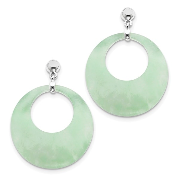 Versil Sterling Silver Rhodium Plated Jade Circle Dangle Post Versil Sterling Silver Rhodium Plated Jade Circle Dangle Post Earrings