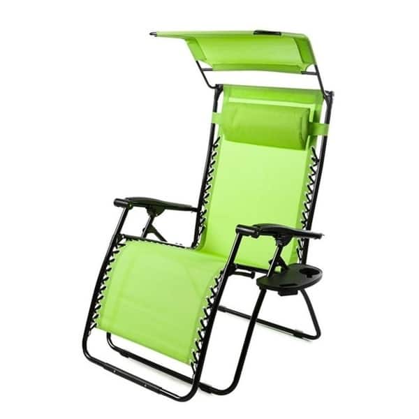 Deluxe Zero Gravity Chair with Awning, Table and Drink Holder in Green