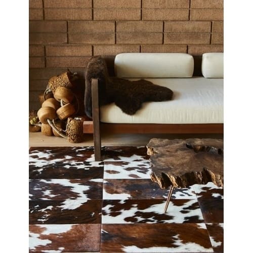 Tricolor Cowhide Patchwork Rug