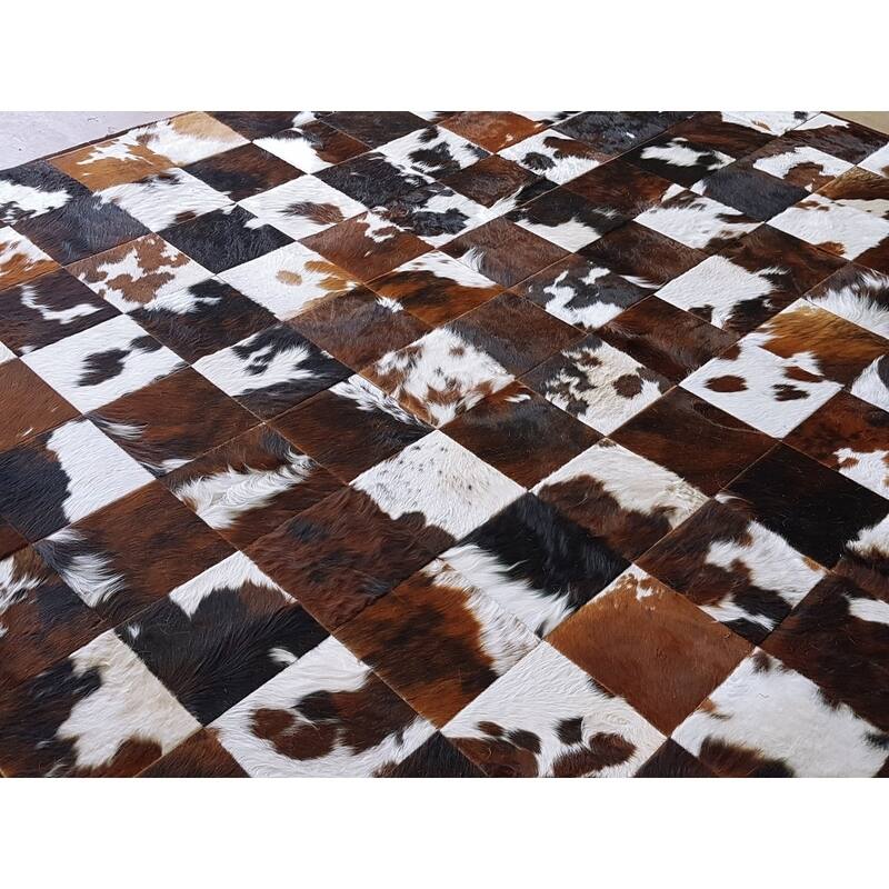 Tricolor Cowhide Patchwork Rug