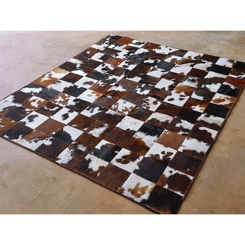 Tricolor Cowhide Patchwork Rug