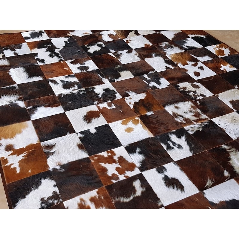 Tricolor Cowhide Patchwork Rug