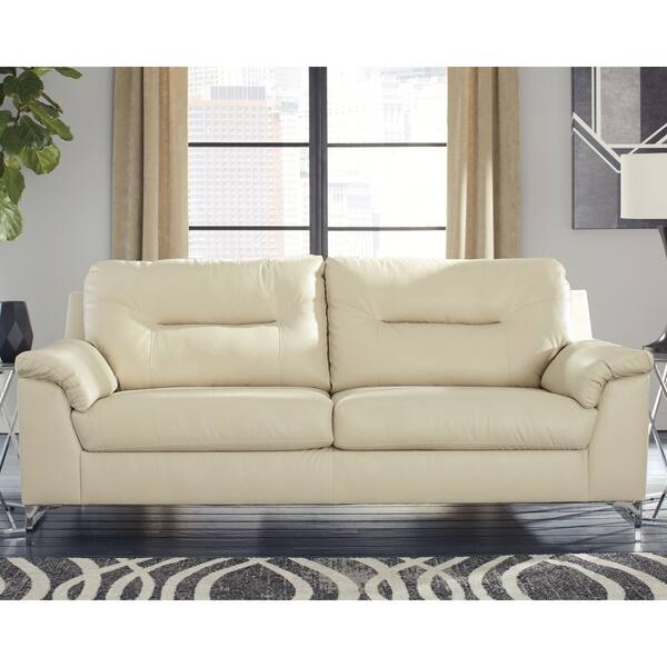 Shop Tensas Contemporary Ice White Faux Leather Sofa Free