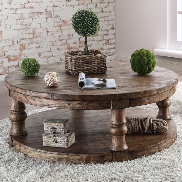 Shop Furniture of America Bae Rustic Solid Wood Round ...