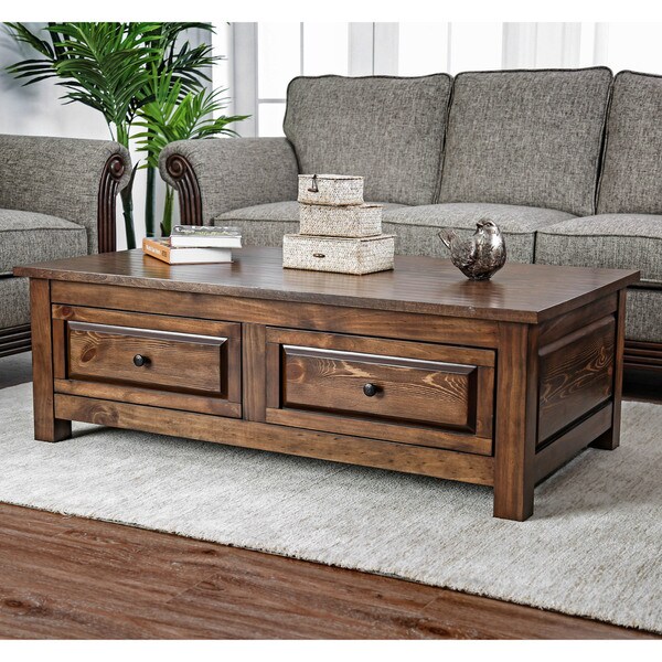 Furniture of America Agri Rustic Walnut Solid Wood Coffee Table