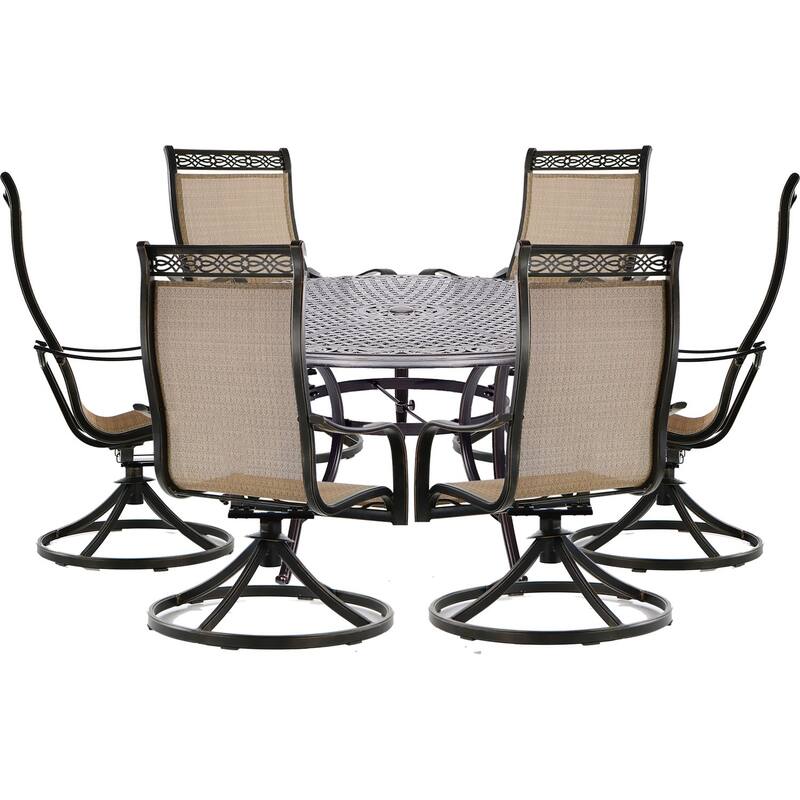 Hanover Manor 7-Piece Outdoor Dining Set with Six Swivel Rockers and a Large 60 In. Cast-top Dining Table