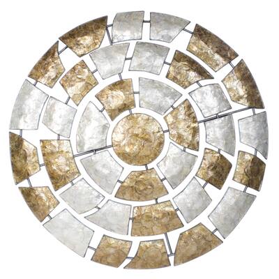 Shelby 40 Inch Round Metal and Capiz Wall Decor