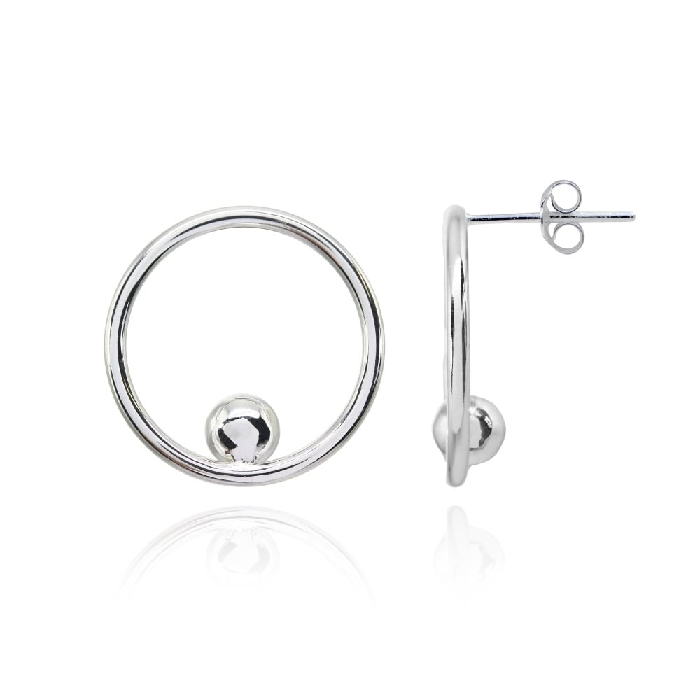 Mondevio Open Circle Beaded Frontal Hoop Stud Earrings in Polished Sterling  Silver