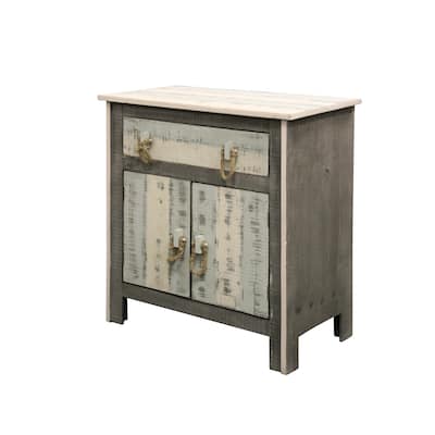 Distressed 2-door 1-drawer Solid Pine Grey White and Sky Blue Driftwood Cabinet