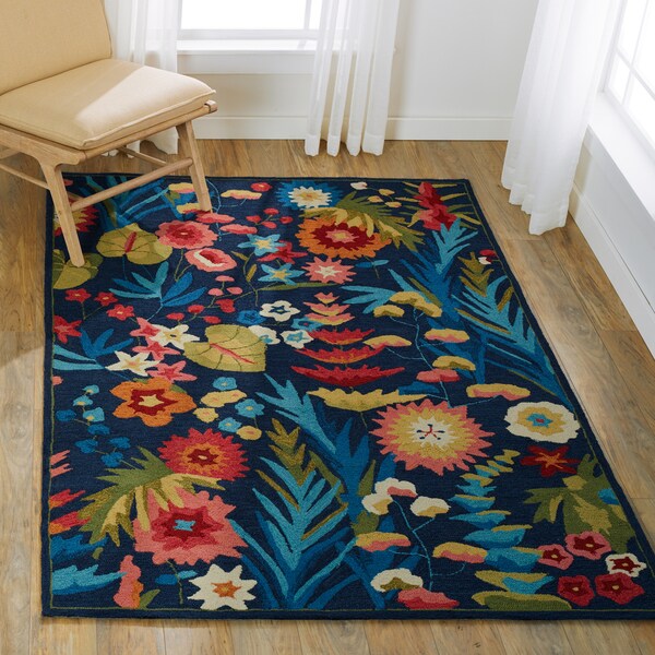 Shop Hand-hooked Floral Navy/ Multi Transitional Rug - 3'6 ...