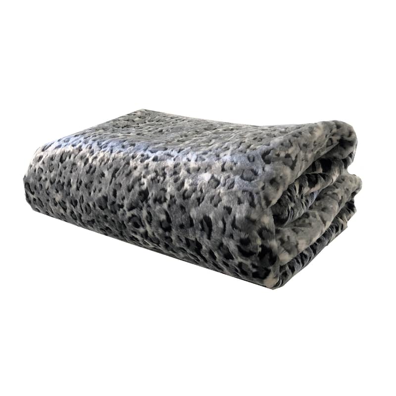 Plutus Snow Leopard Faux Fur Gray Luxury Blanket - On Sale - Bed Bath 