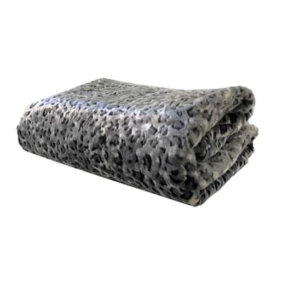 Plutus Snow Leopard Faux Fur Gray Luxury Blanket