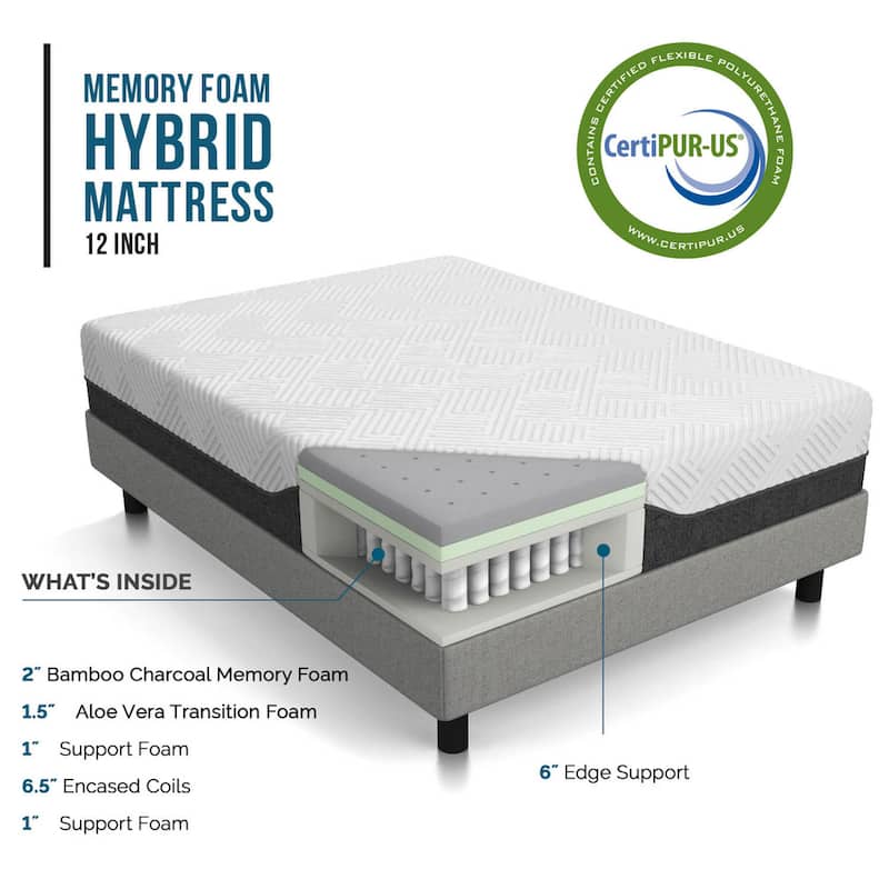 Lucid Comfort Collection 12-in. Hybrid Mattress and L300 Adjustable Bed Set