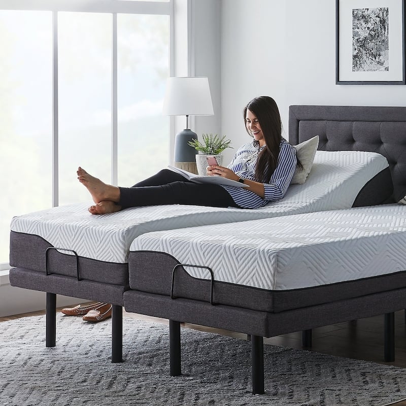 Lucid Comfort Collection 12-in. Hybrid Mattress and L300 Adjustable Bed Set - Split King