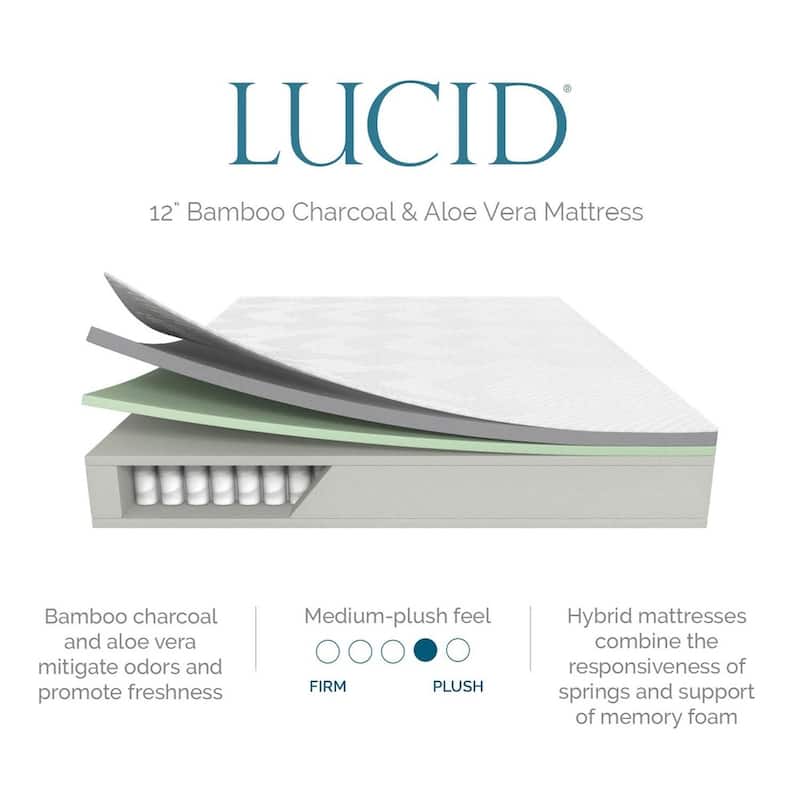 Lucid Comfort Collection 12in. Hybrid Mattress and L300 Adjustable Bed