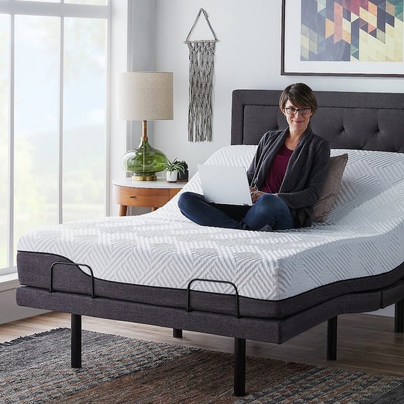 Lucid Comfort Collection 12-in. Hybrid Mattress and L300 Adjustable Bed Set - Queen