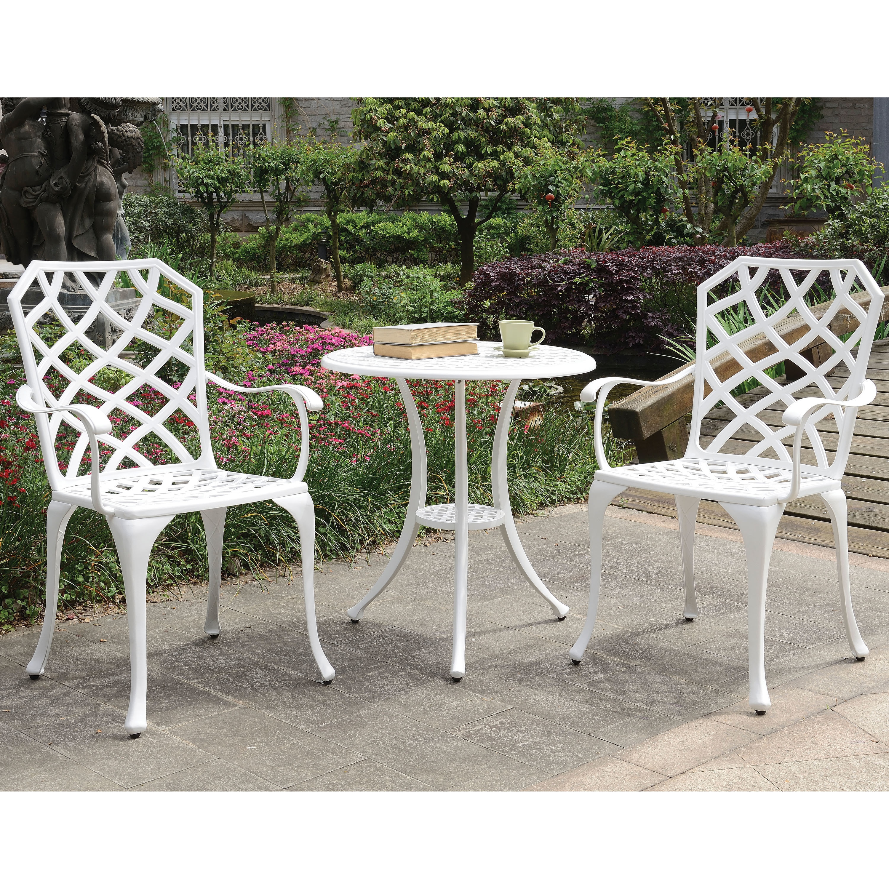 3-Piece White Bistro Sets - Outdoor Patio Bistro Sets