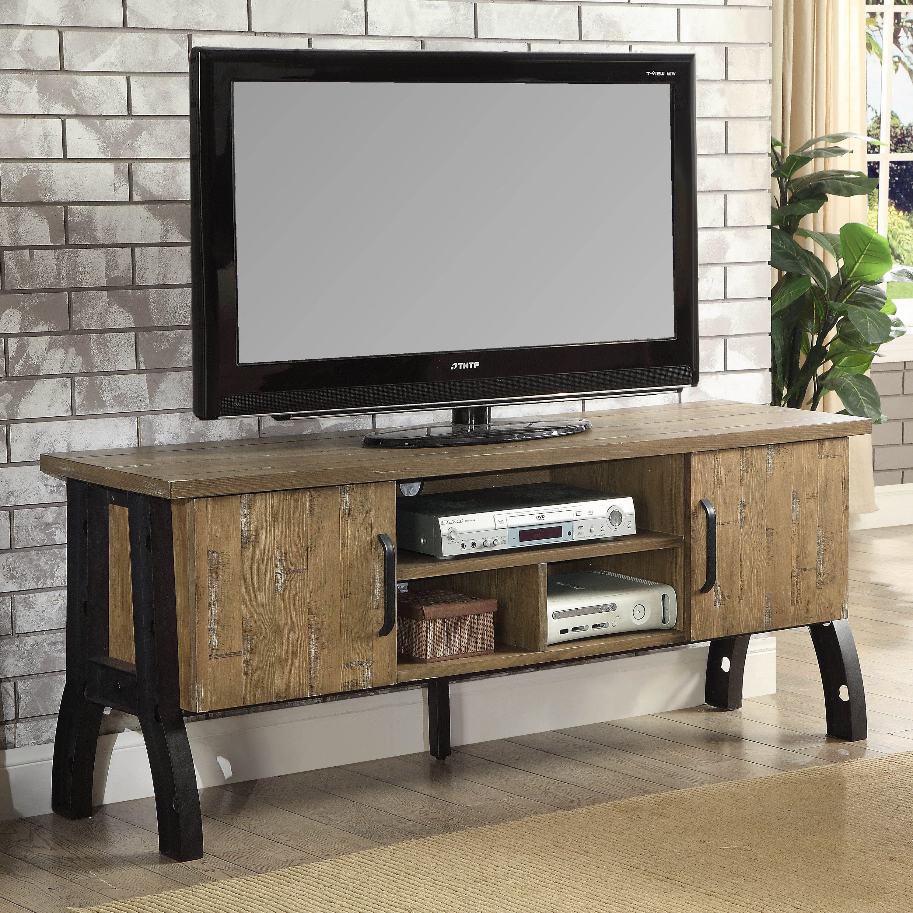 Shop Furniture Of America Vyla Industrial Oak Metal 2 Cabinet Tv