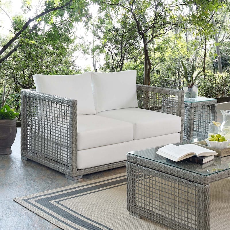 Aura Outdoor Patio Wicker Rattan Loveseat - gray white