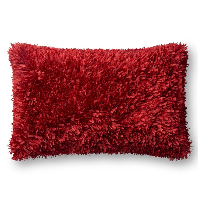 Solid Ribbon Shag Rectangle 13 x 21 Throw Pillow or Pillow Cover - Pillow Covers - N/A - Red