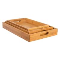BirdRock Home 3 pc Bamboo Breakfast Bed Trays (Squared) | Cut Out Handles | Set of 3 | Bamboo | Nesting