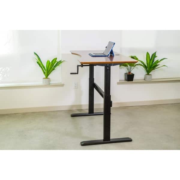 Shop Ergomax Office Black Brown Crank Height Adjustable Desk With