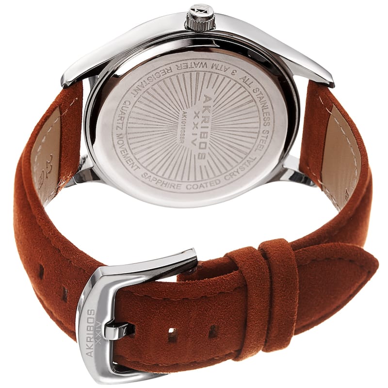 Akribos XXIV Men's Classic Date Brown Suede Leather Strap Watch