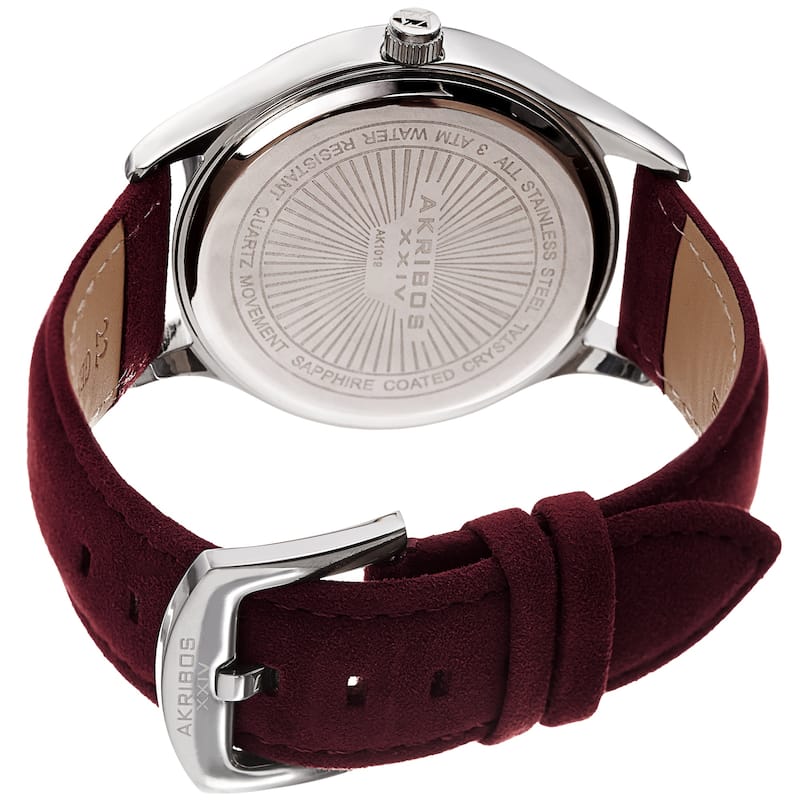 Akribos XXIV Men's Classic Date Red Suede Leather Strap Watch