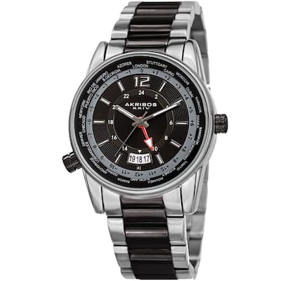Akribos XXIV Men's GMT Date World Timer Two-Tone Bracelet Watch