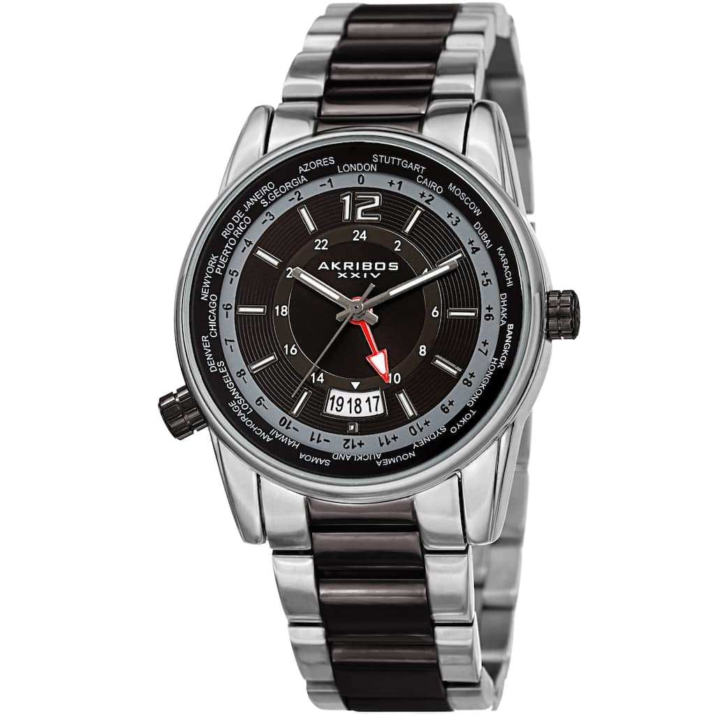 Akribos XXIV Men's GMT Date World Timer Two-Tone Bracelet Watch