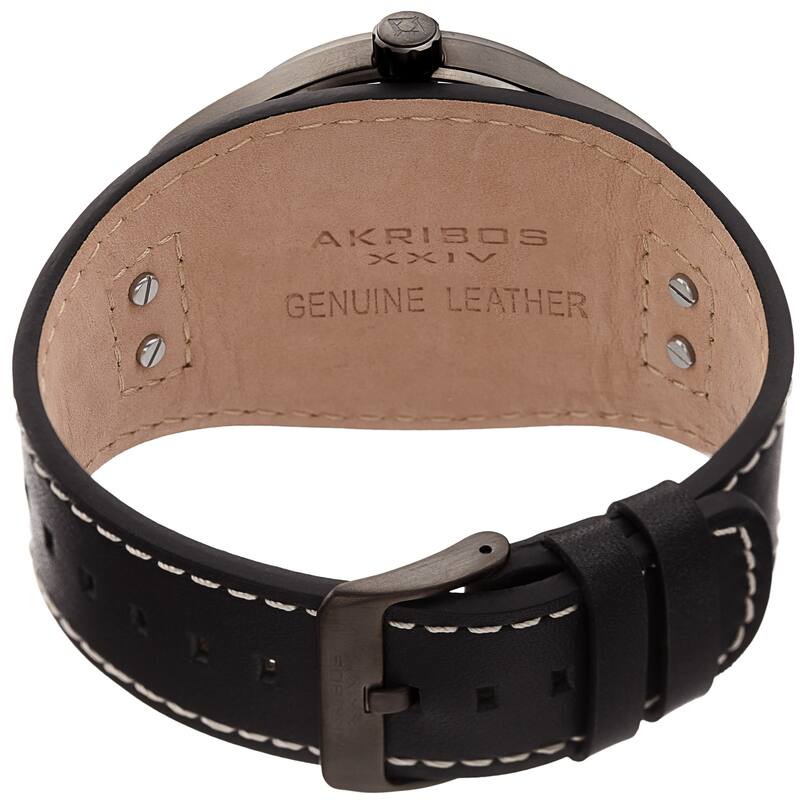 Akribos XXIV Men's Date Sport Style Husky Black Leather Strap Watch