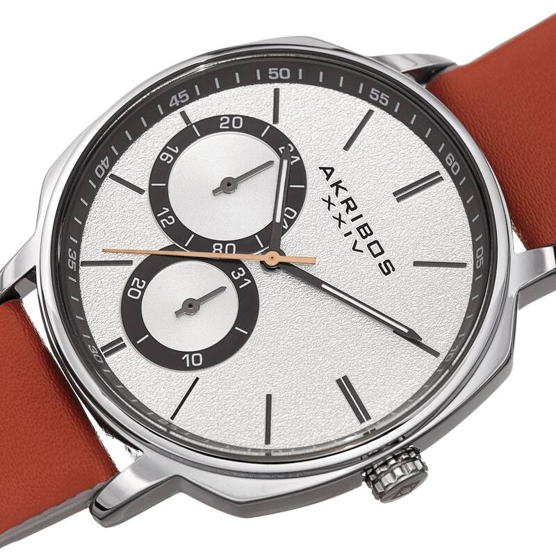 Akribos XXIV Men's Date Grained Dial Tan Leather Strap Watch