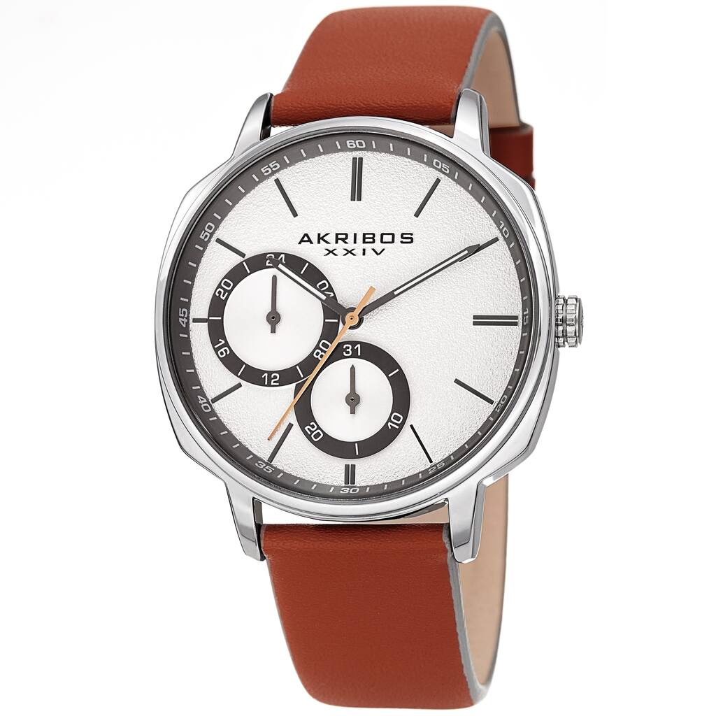 Akribos XXIV Men's Date Grained Dial Tan Leather Strap Watch