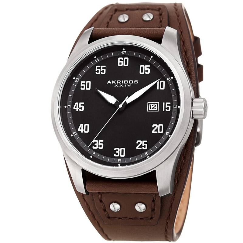 Akribos XXIV Men's Date Sport Style Husky Brown Leather Strap Watch