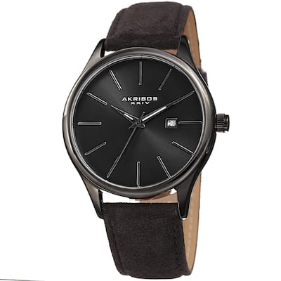 Akribos XXIV Men's Classic Date Black Suede Leather Strap Watch