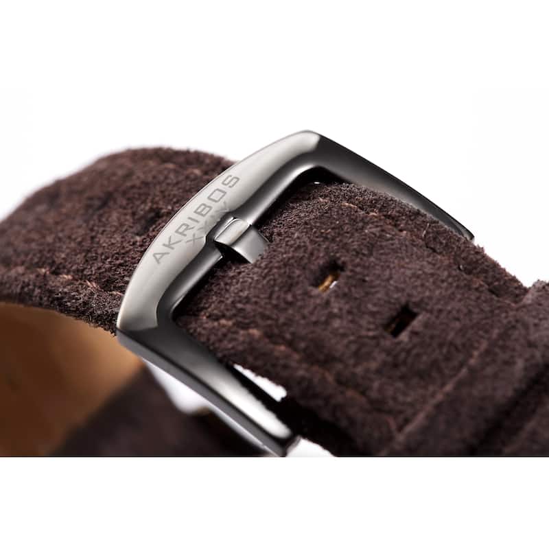 Akribos XXIV Men's Classic Date Black Suede Leather Strap Watch