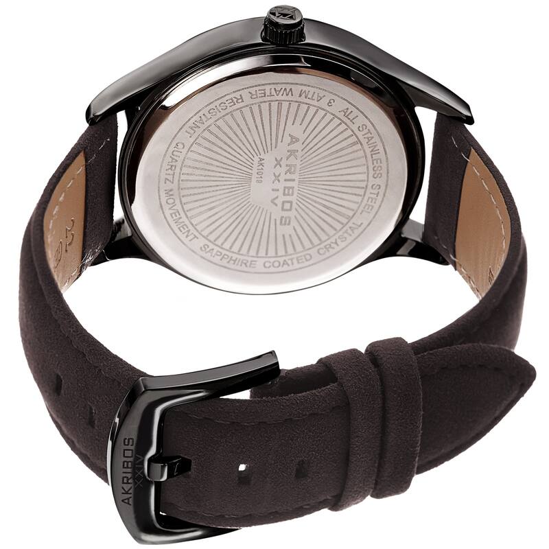 Akribos XXIV Men's Classic Date Black Suede Leather Strap Watch