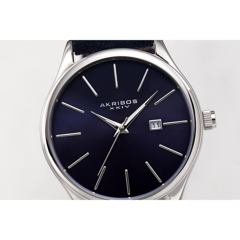 Akribos XXIV Men's Classic Date Blue Suede Leather Strap Watch
