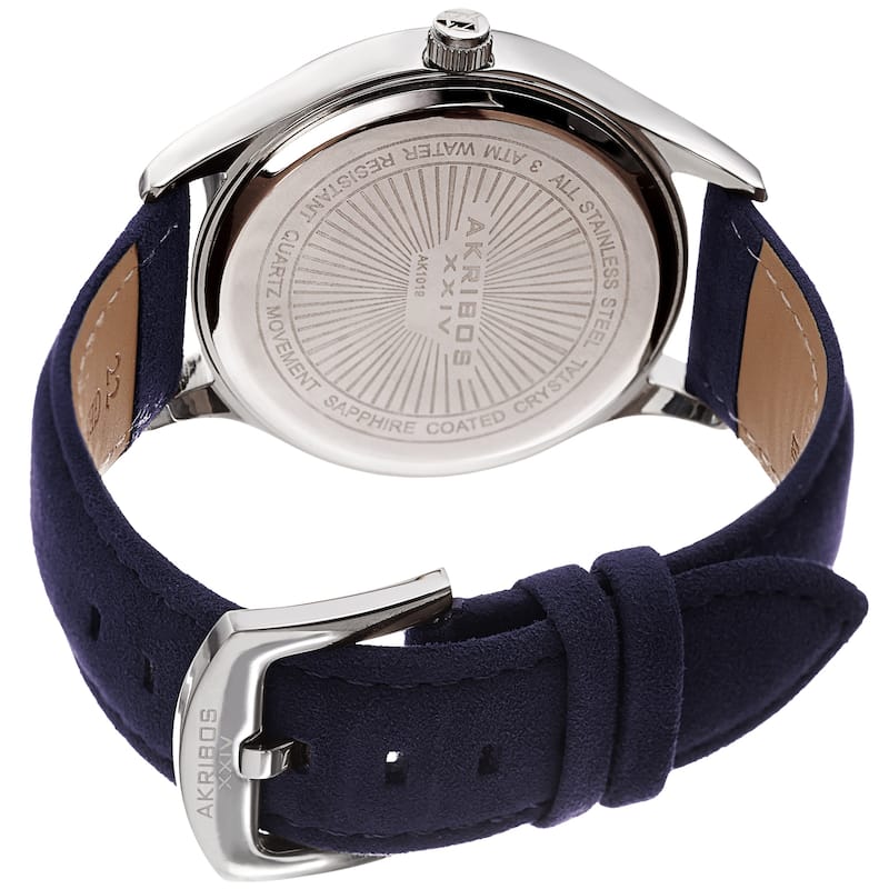 Akribos XXIV Men's Classic Date Blue Suede Leather Strap Watch